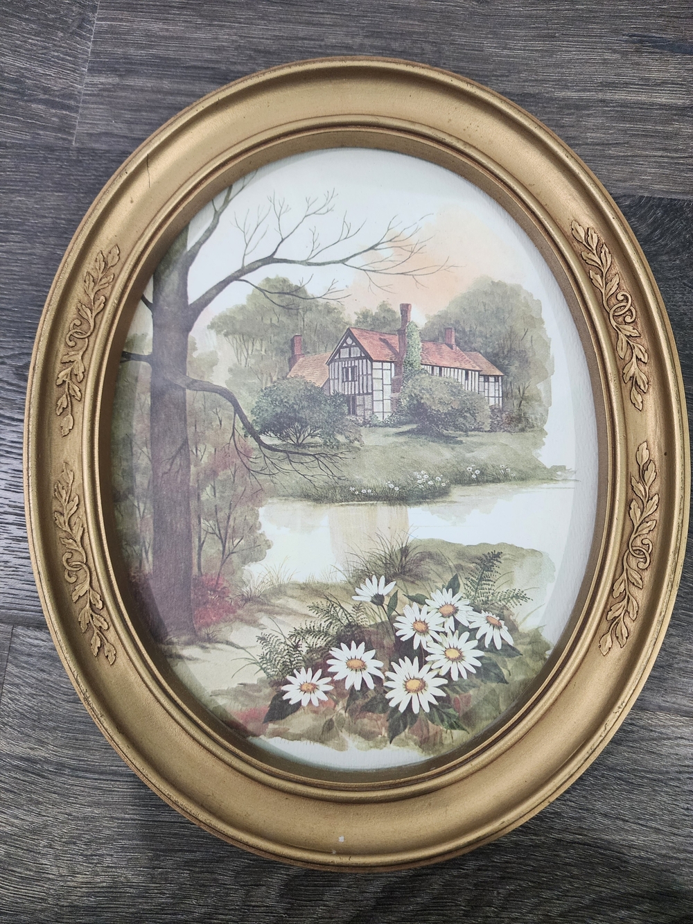 Gold Oval Framed Floral & Landscape Wall Art Pair - Picture 2 of 4
